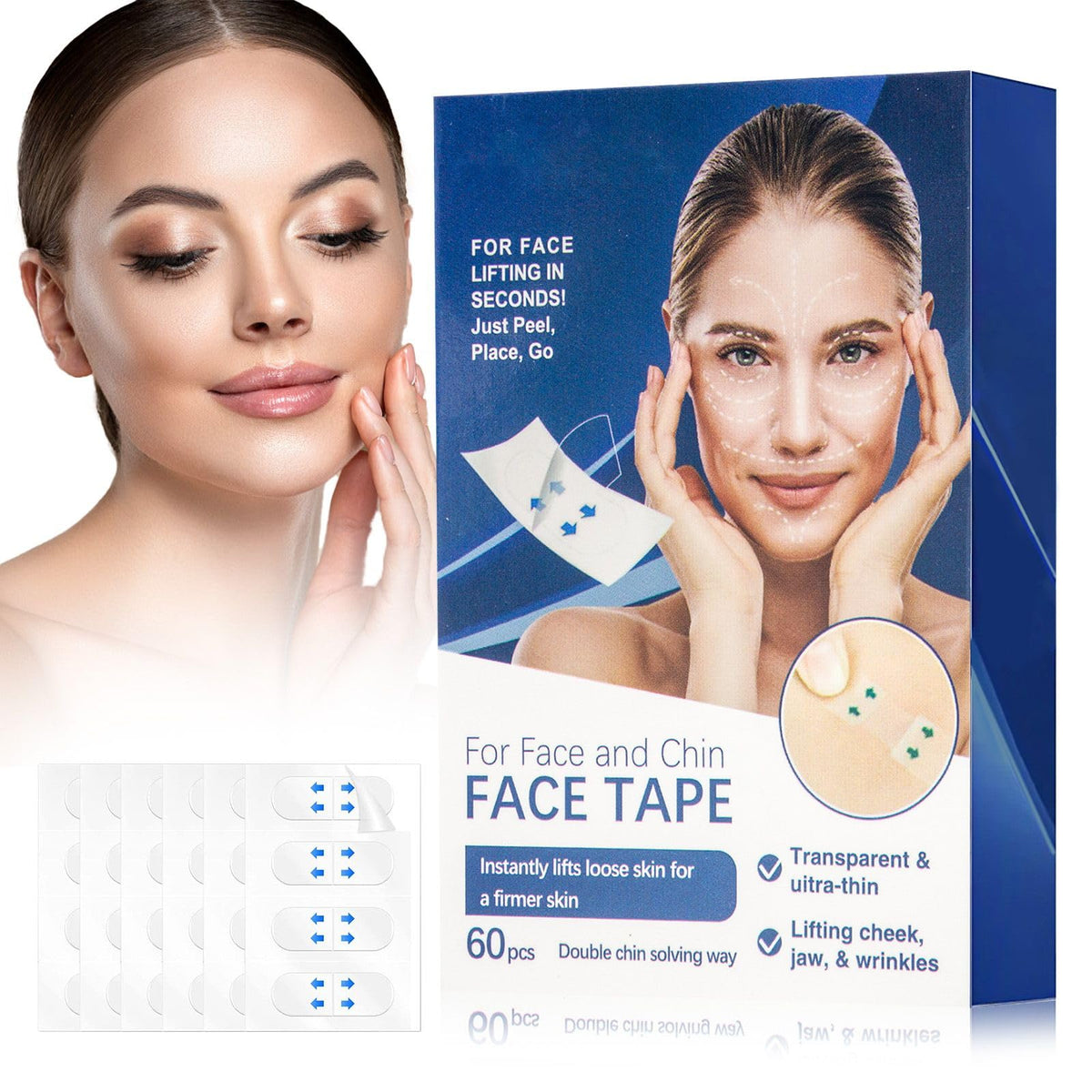 Oetuiow Face Lift Tape - Invisible Breathable Skin Lifting Tapes For Double Chin & Wrinkles