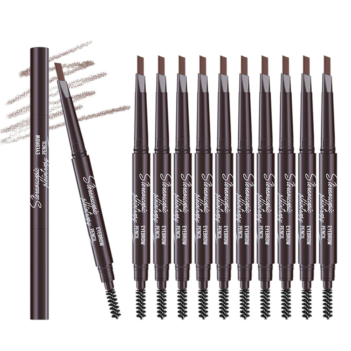 Berinist 12Pcs Light Brown Eyebrow Pencil Set - Waterproof Retractable With Brow Brush