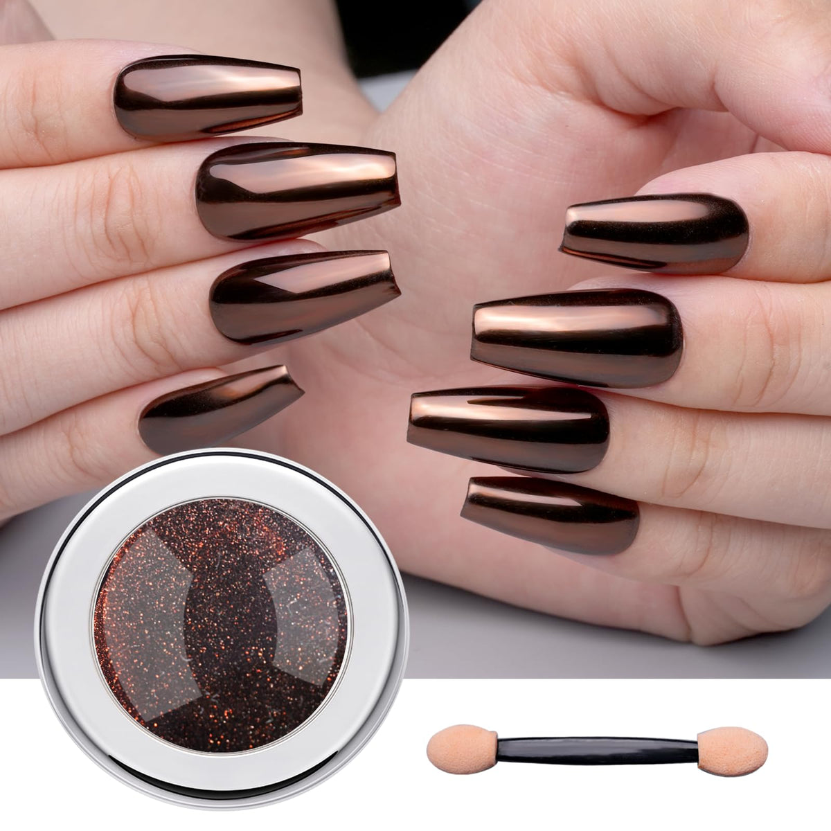 PrettyDiva Coffee Chrome Nail Powder - Metallic Mirror Pigment for Nail Art Decoration