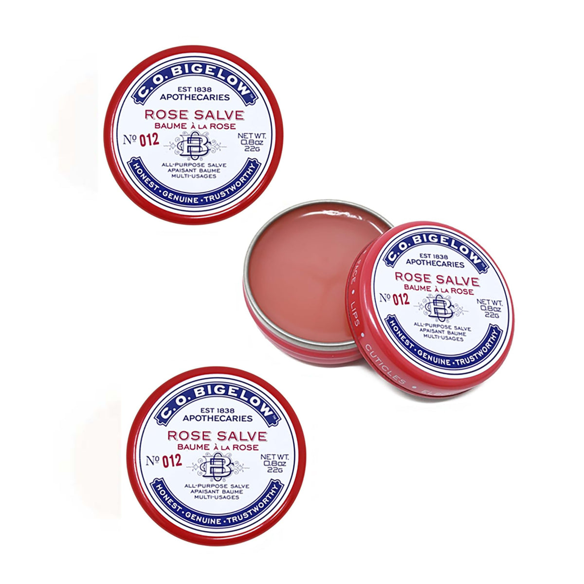 C.O. Bigelow Rose Salve Lip Balm Tins - Moisturizing For Chapped Lips & Dry Skin, Pack Of 3