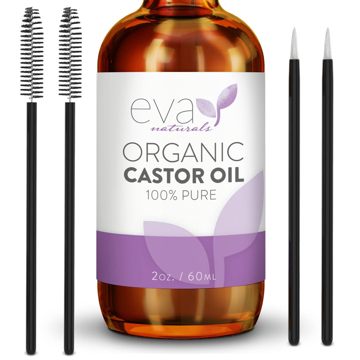 Eva Naturals Castor Oil 2Oz - 100% Pure, Promotes Hair & Brow Growth, Anti-Aging Formula