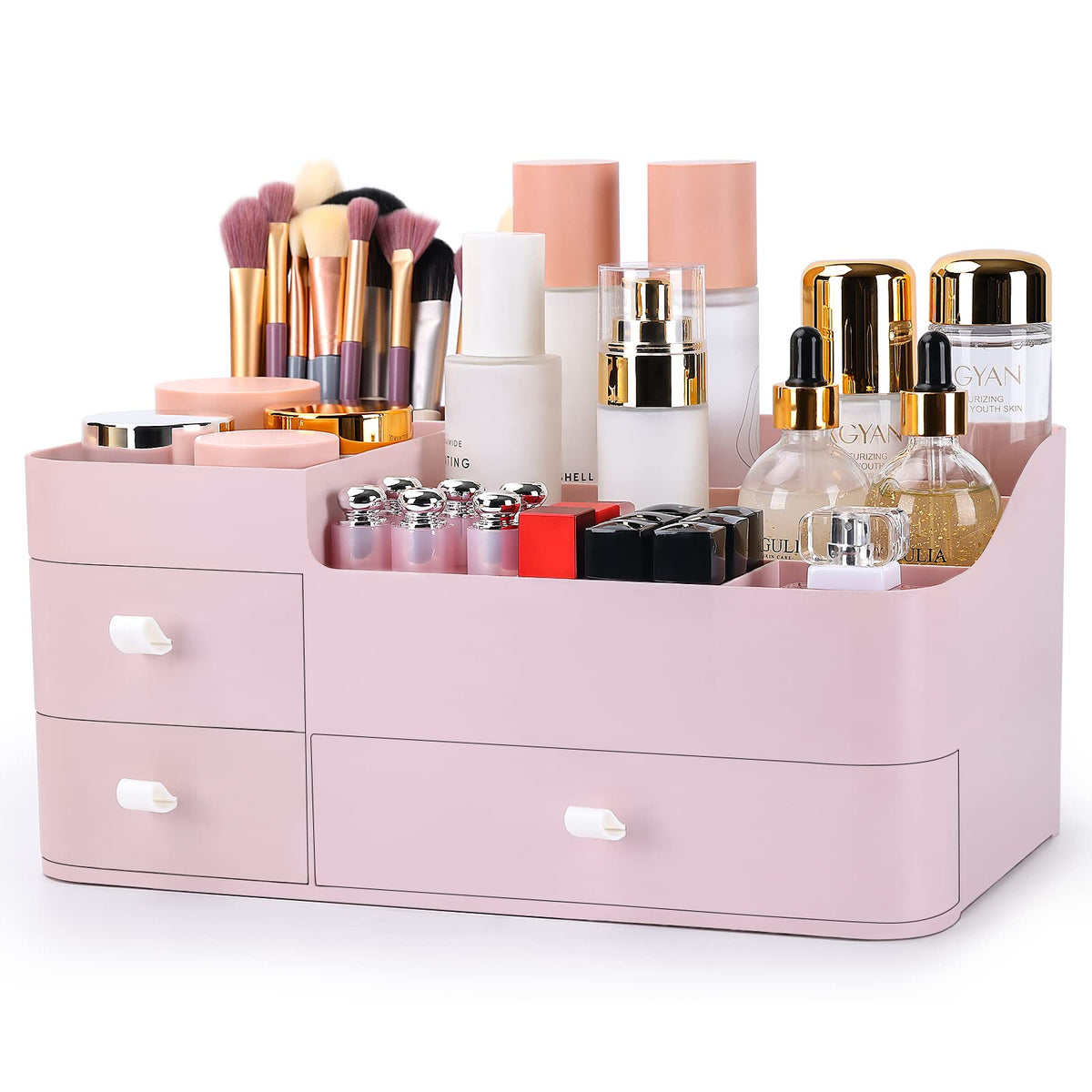 Onxe Pink Makeup Organizer With Drawers - Large Capacity Vanity & Bathroom Storage For Cosmetics