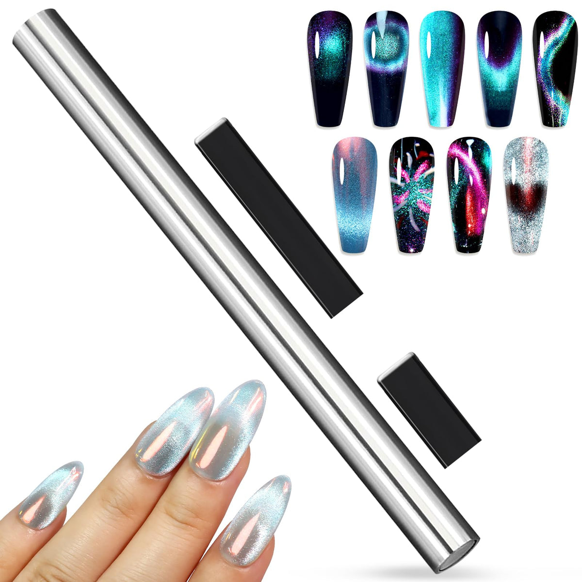 Allstarry 3Pcs Double-Head Nail Magnet Tool Set For 3D Cat Eye Gel Nail Art And Manicure