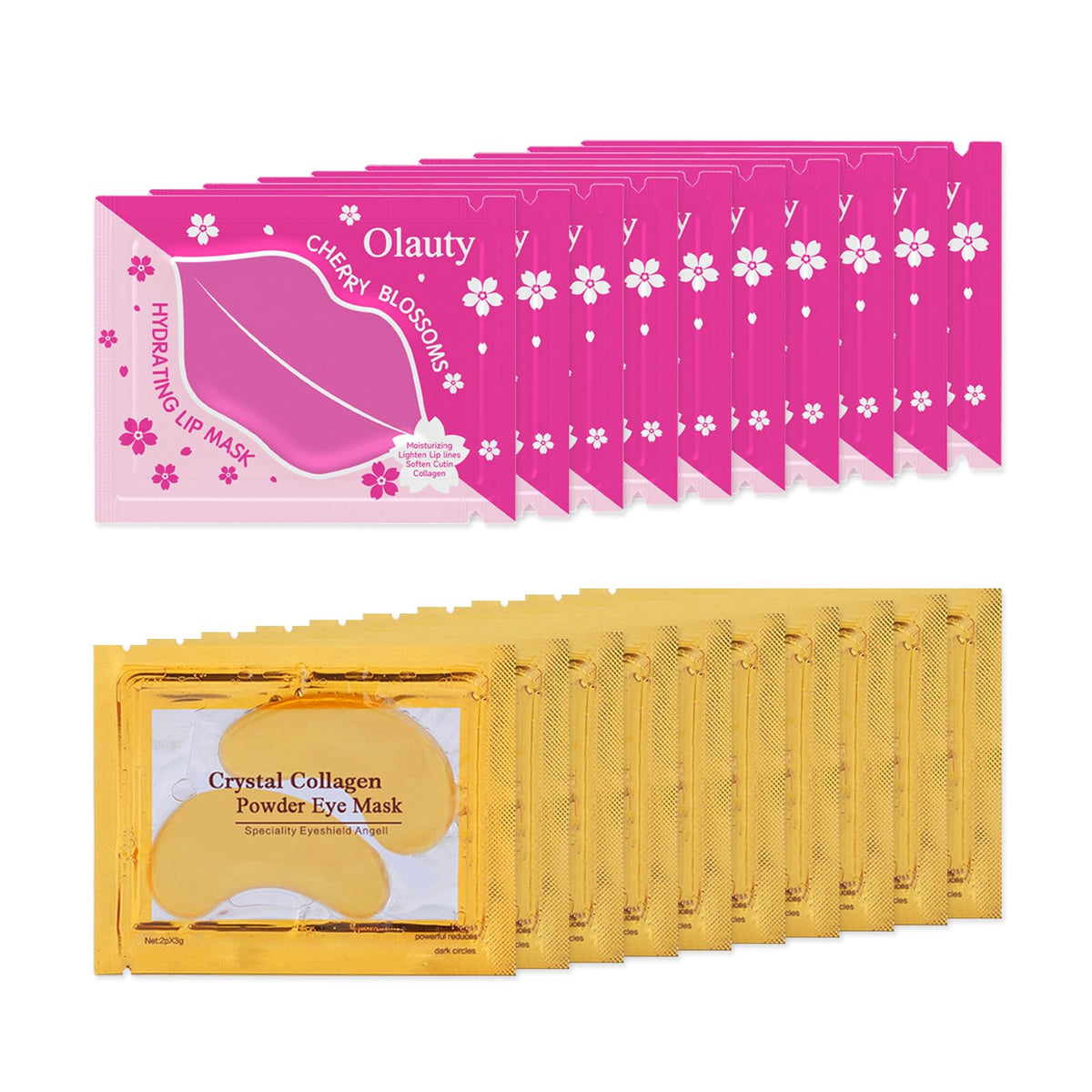 Lingyun Lip Masks & 24K Gold Under Eye Masks, 20 Pairs Cherry Blossom Gel Eye & Lip Patches