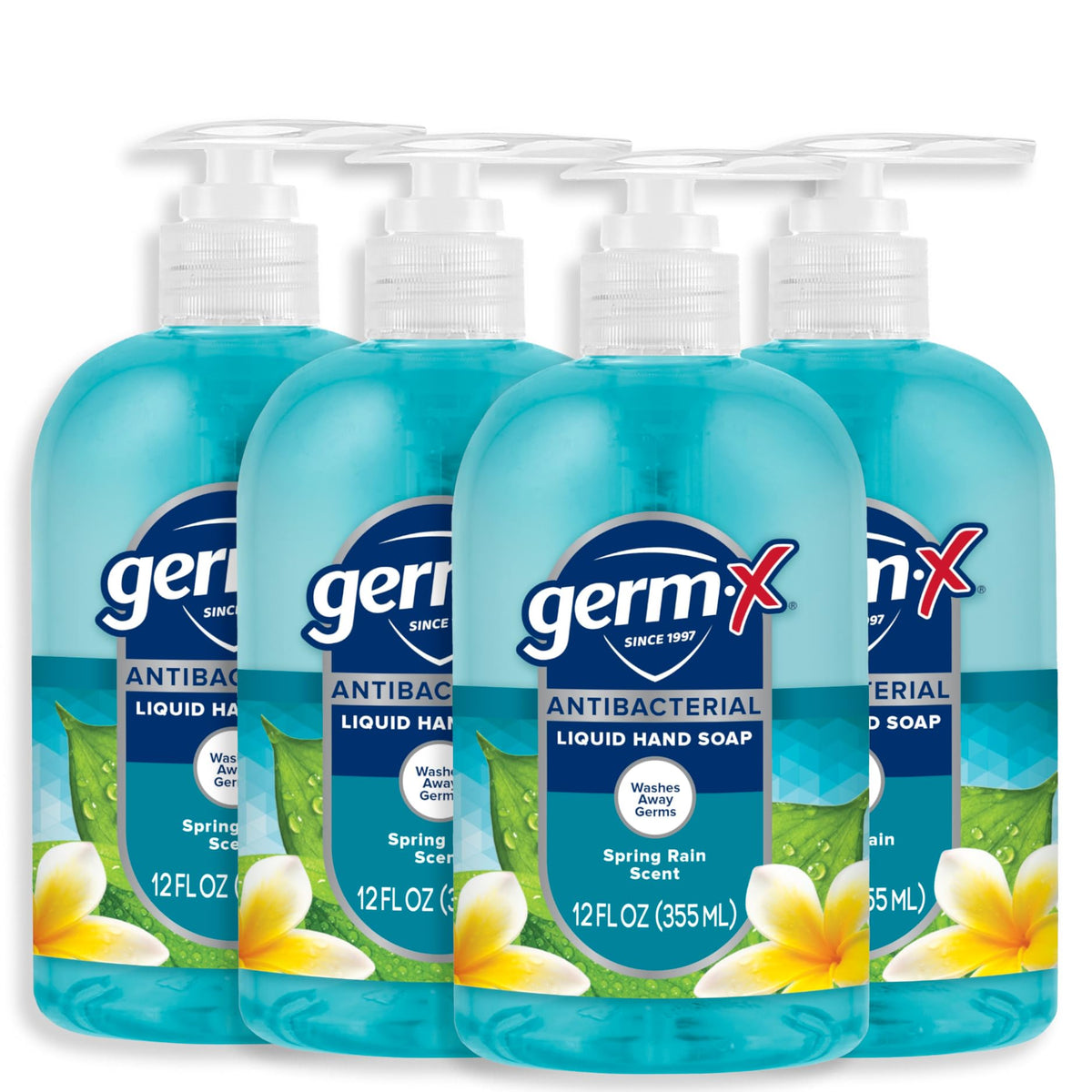 Germ-X Antibacterial Hand Soap, Moisturizing 12 Oz Pump, Ph Balanced, Spring Rain - Pack Of 4