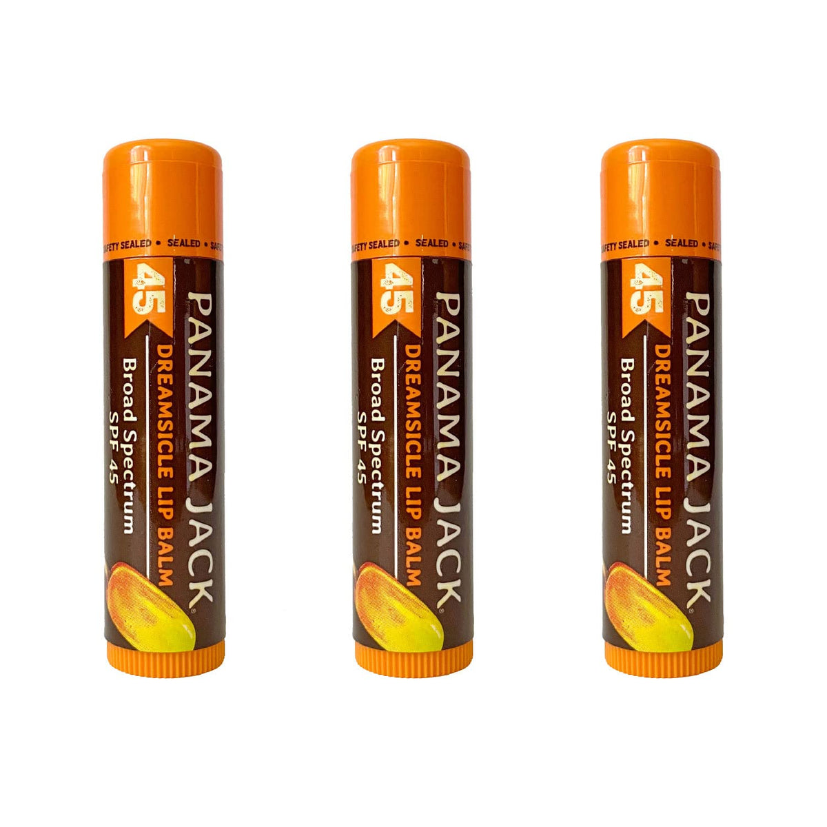 Panama Jack Sunscreen Lip Balm, Spf 45, Broad Spectrum Uva-Uvb, Dreamsicle, 3-Pack