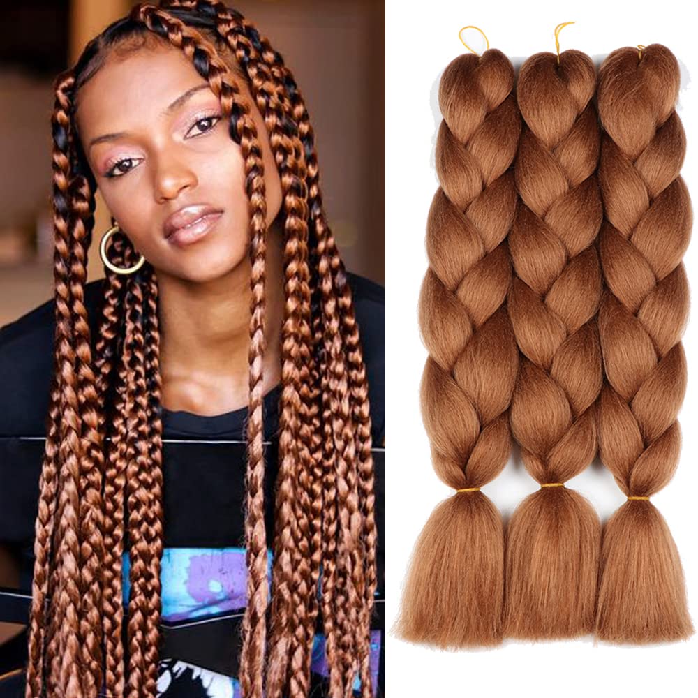 Sharopul Original Jumbo Braids Hair Extension 24&quot; Pure Brown 3Pcs, 100G/Pc For Box Braiding