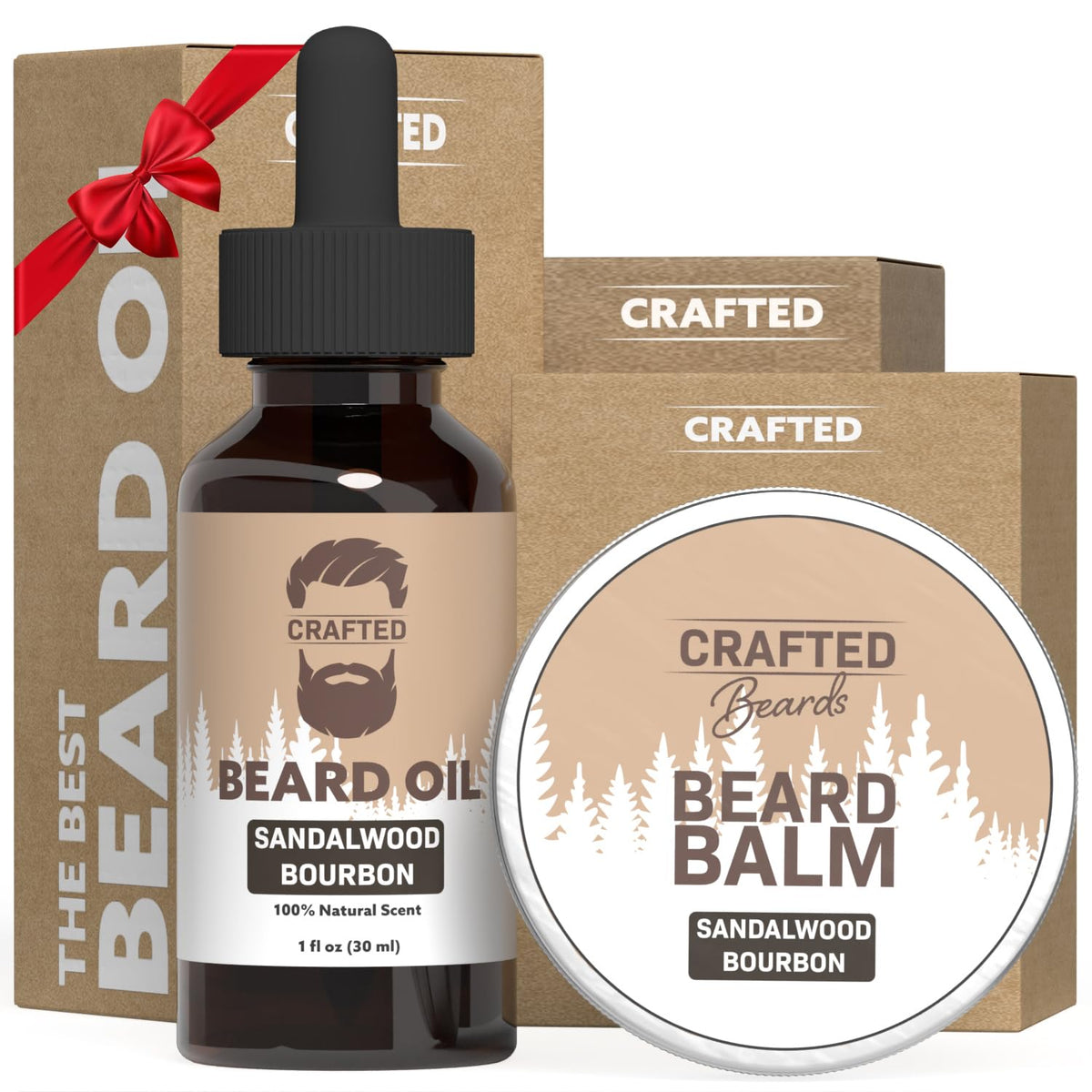 Crafted Beards Beard Oil & Balm Set - Moisturizing Beard Care Kit For Men - Sandalwood Bourbon