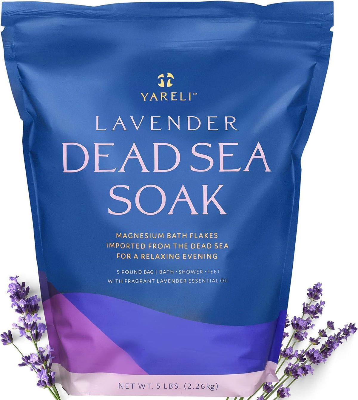 Yareli Lavender Magnesium Bath Salt Flakes, 5Lbs Dead Sea Soak, Epsom Salt Alternative