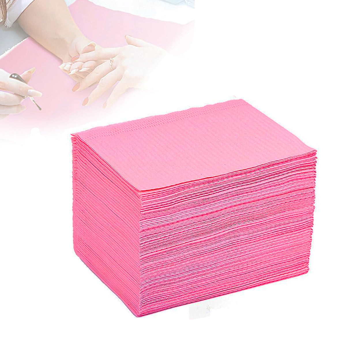 Bucice 50Pcs Pink Disposable Nail Art Towels - 3 Ply Waterproof Dental Bibs For Salon Use