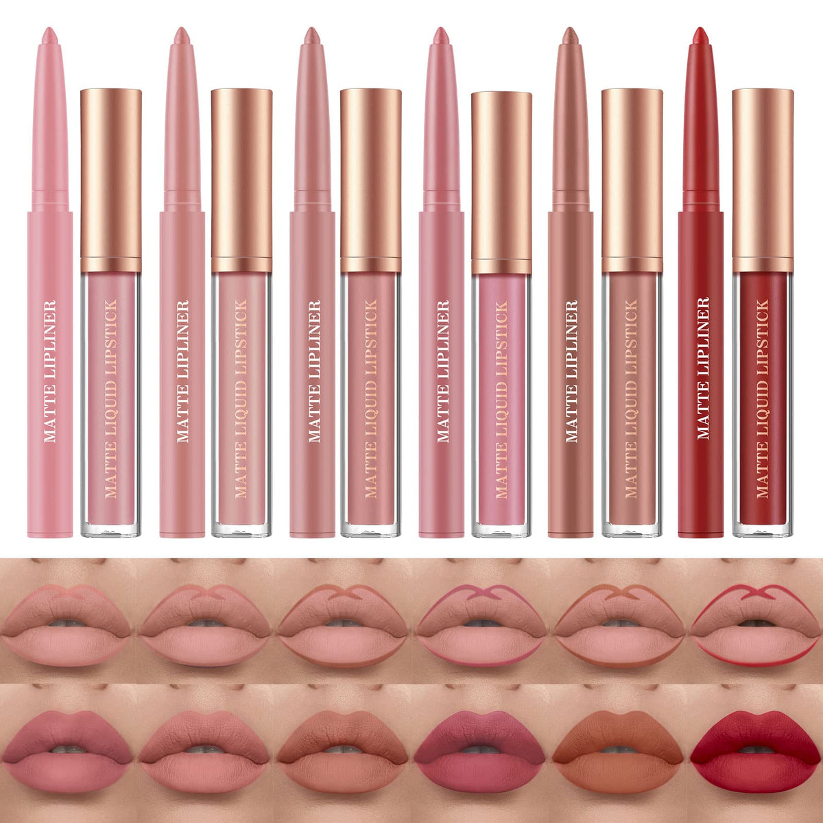 Bestland 12Pcs Matte Liquid Lipstick & Lip Liner Set, Nude Waterproof Long Wear Gift Set C