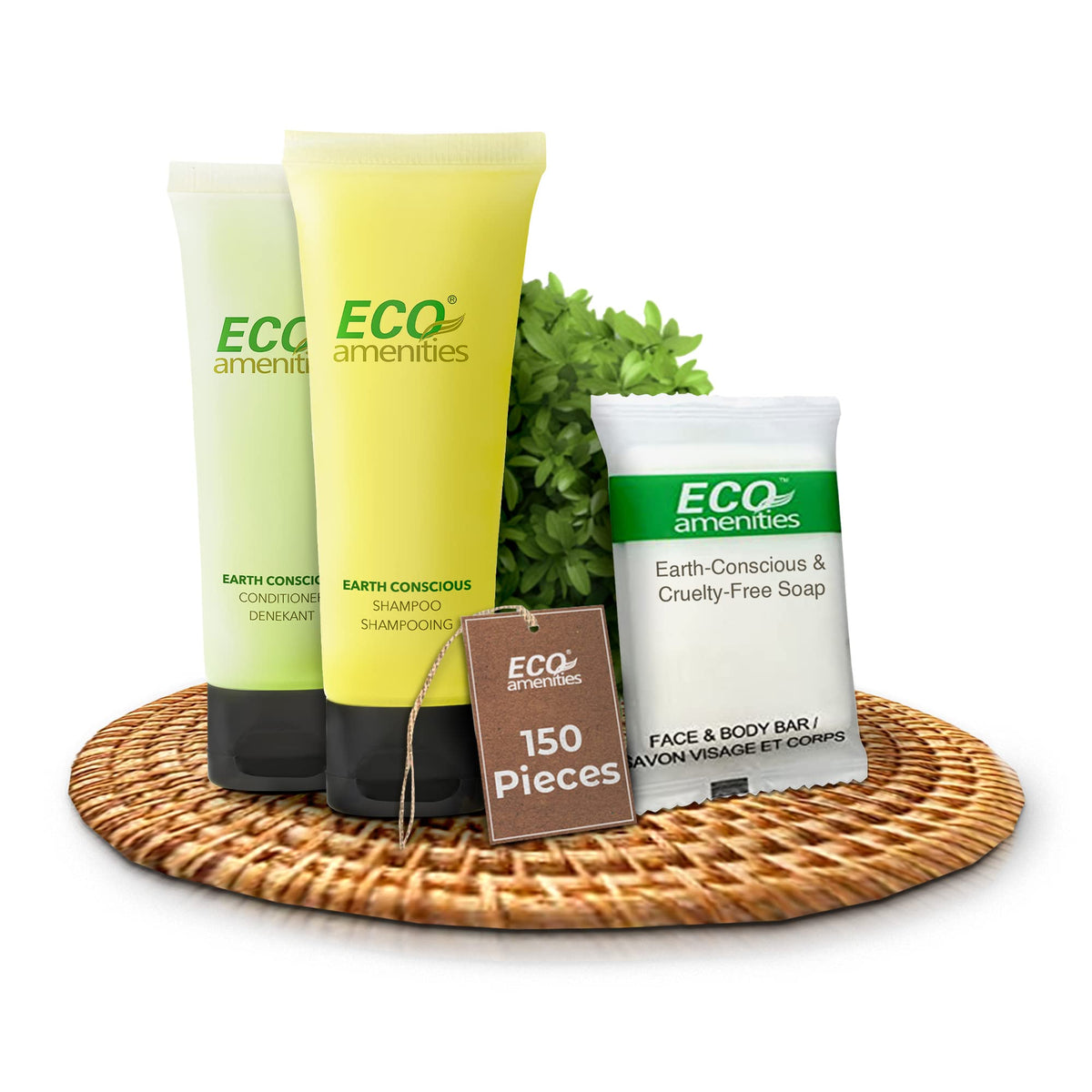 Eco Amenities 150-Piece Travel Kit: Mini Soap, Shampoo & Conditioner In Toiletry Bags