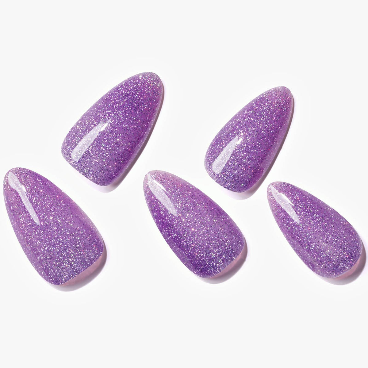 GLAMERMAID Purple Almond Press on Nails - Handmade Jelly Gel with Silver Glitter, Medium Stiletto