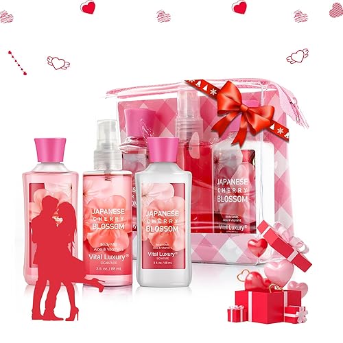 Vital Luxury Japanese Cherry Blossom Bath & Body Care Travel Set - Lotion, Shower Gel, Mist