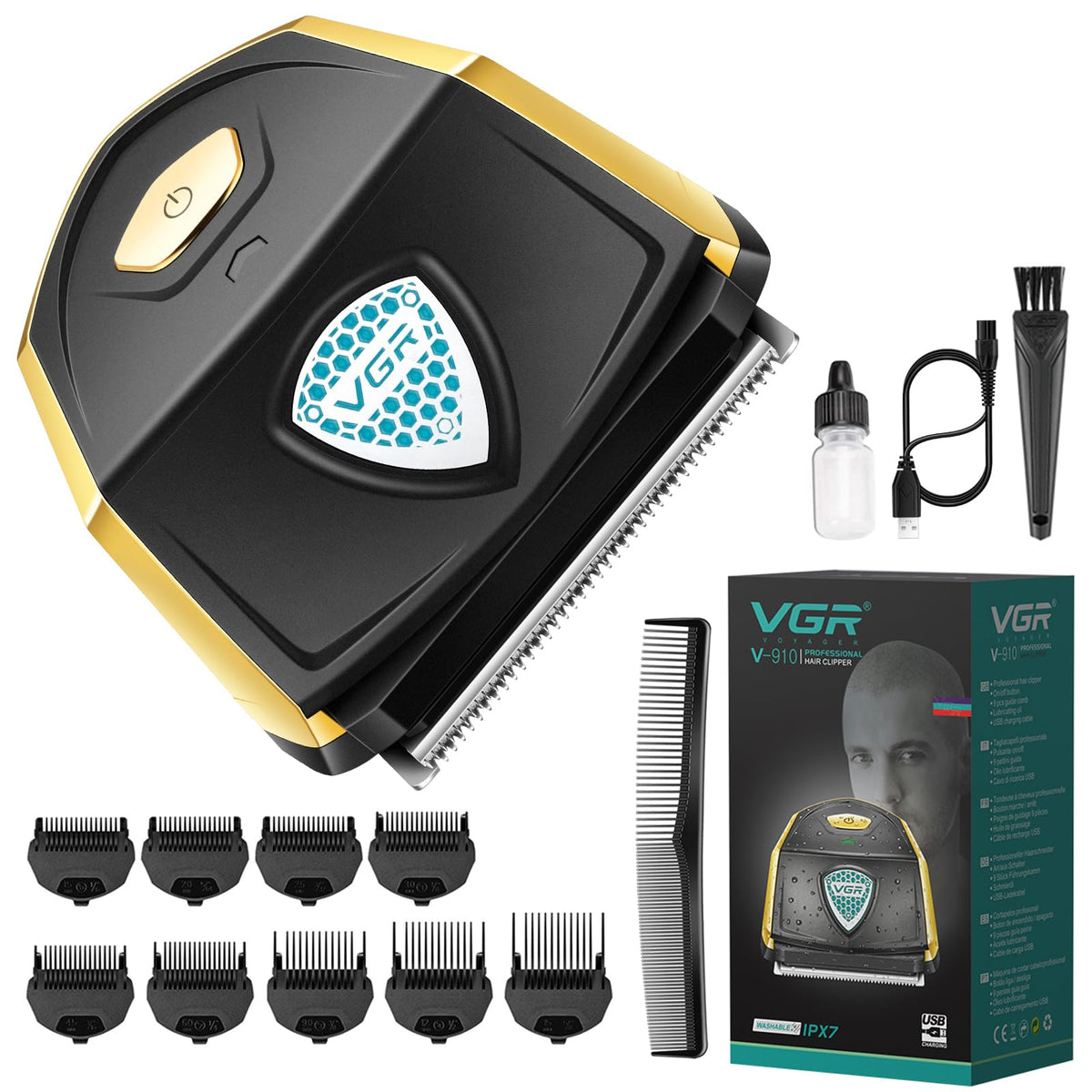 Vgr Waterproof Cordless Hair Clipper & Trimmer, Self-Haircut Kit With Curved Blade, V-910