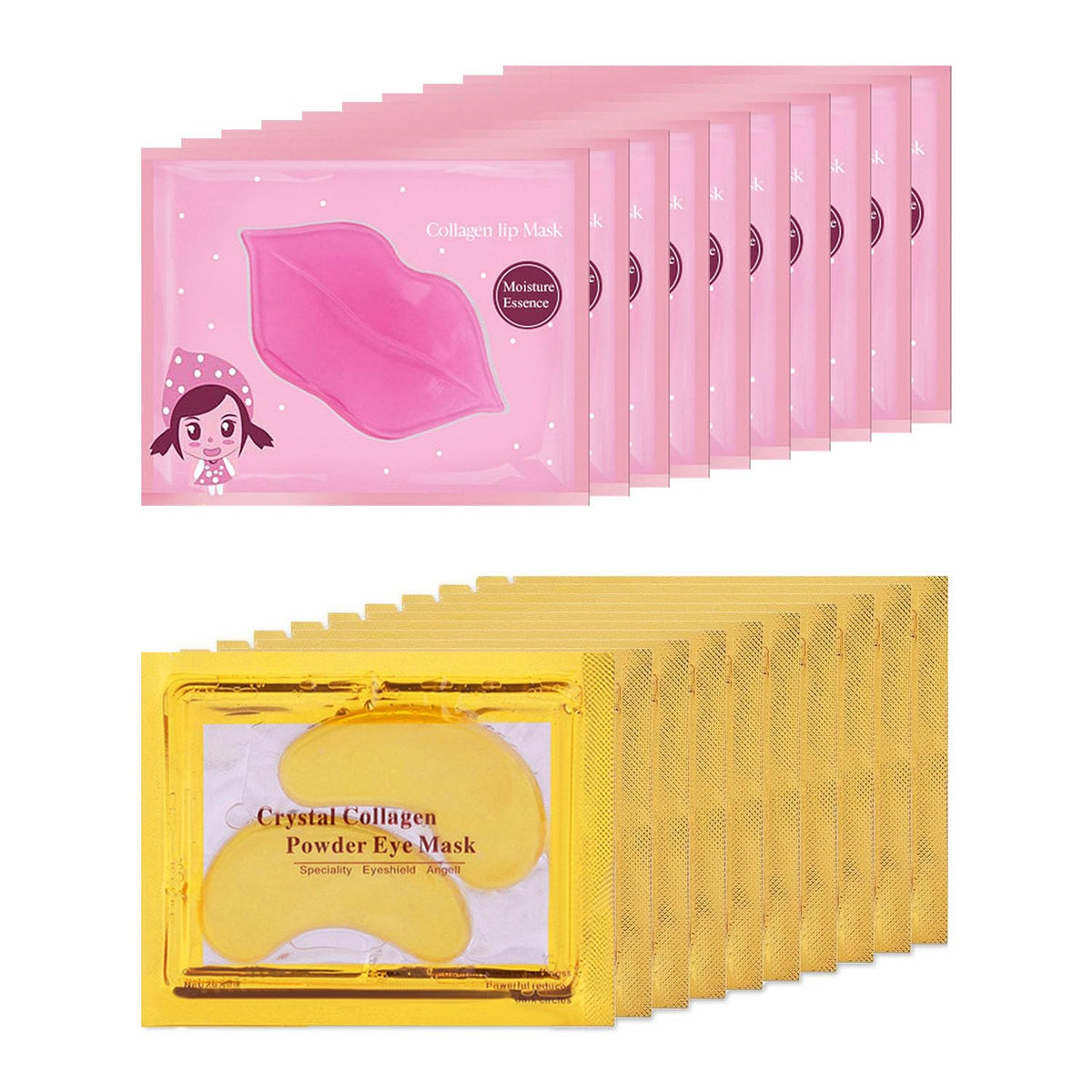 Eakroo 24K Lip & Eye Masks - 20 Pairs Anti-Aging Gel Patches For Moisturizing & Reducing