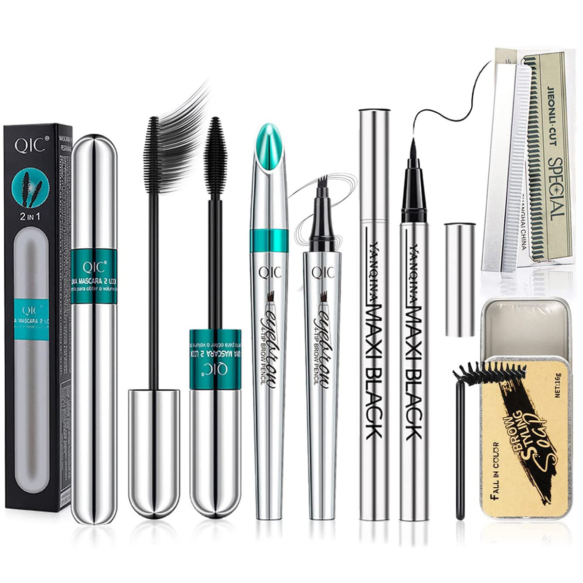 Alisesun 5X Longer Voluminous Eyelashes Mascara & Eyebrow Kit - Waterproof, No Clumping