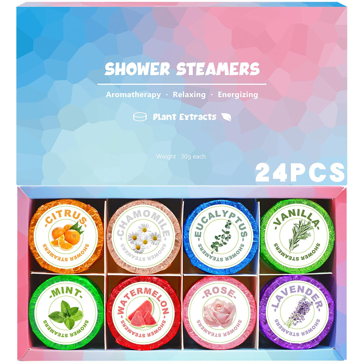 Xss Shower Steamers - 24 Pack Aromatherapy Shower Bombs For Stress Relief & Self-Care