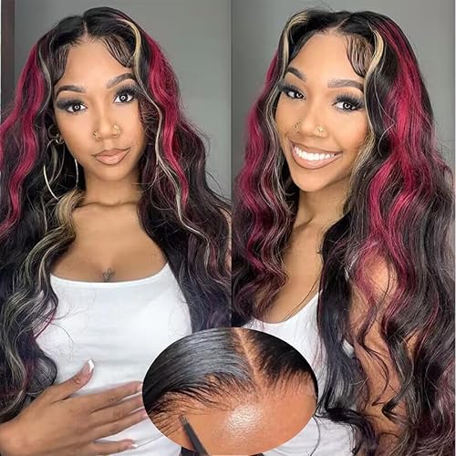 UNICE 14&quot; Bye Bye Knots Loose Wave Wig - Pre Cut Lace, Red Highlights, Human Hair, 150% Density