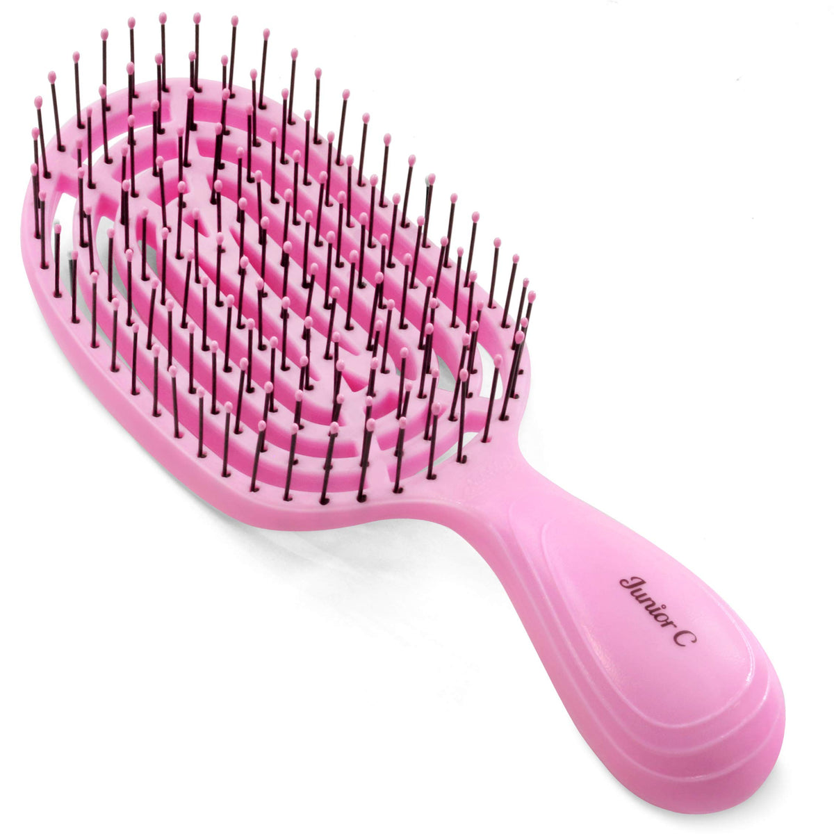 Nuway 4Hair Junior C Hairbrush - Compact Vented Design, Heat Resistant Bristles, Baby Pink