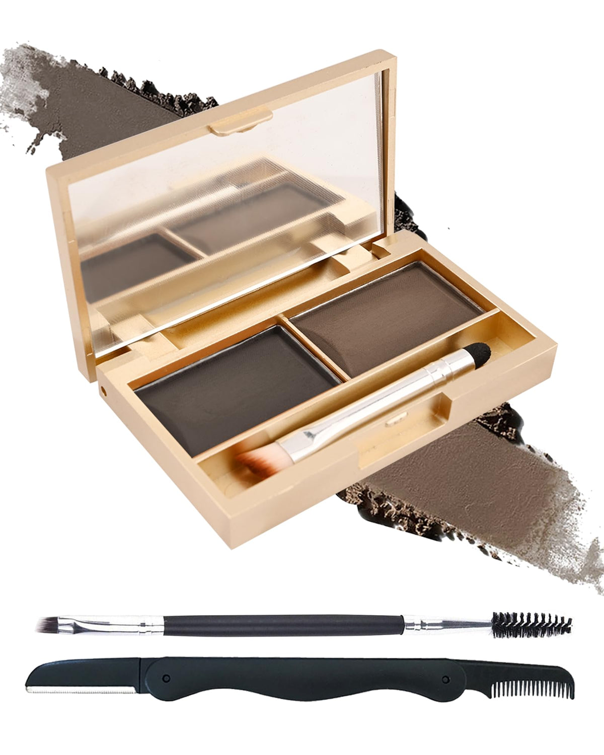 Lysdefeu Eyebrow Powder Kit - Waterproof Dark Grey & Coffee Palette With Brush & Razor, 5Oz