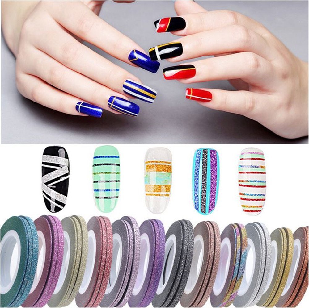 Xichen 42 Pieces Nail Art Striping Tape Set - Matte Texture, Rainbow Colors, Acrylic