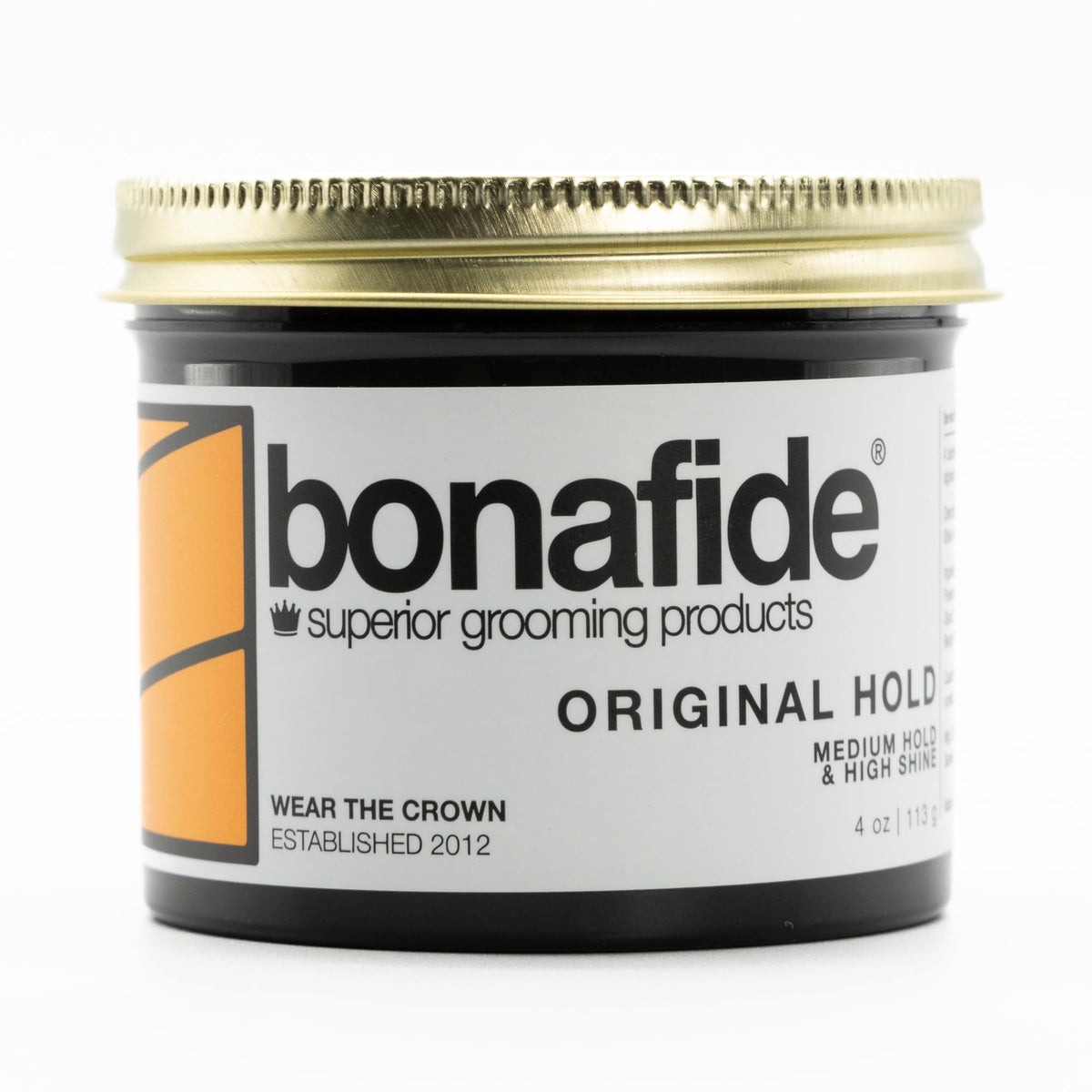 Bona Fide Pomade Original Hold 4 Oz - Medium Hold, High Shine, Water-Based, Light Grapefruit