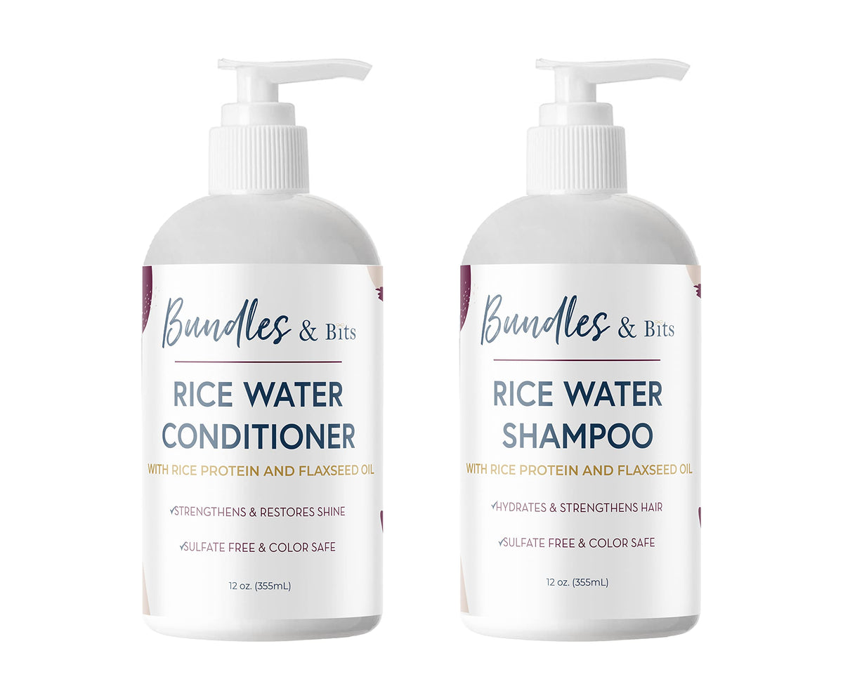 Bundles & Bits Rice Water Shampoo & Conditioner Set For Regrowth & Anti-Hair Loss, 2 Pack