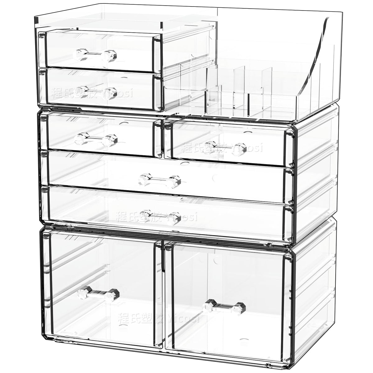 Cq Acrylic 6 Drawer Makeup Organizer Set - Clear Vanity Storage Box For Beauty & Skincare