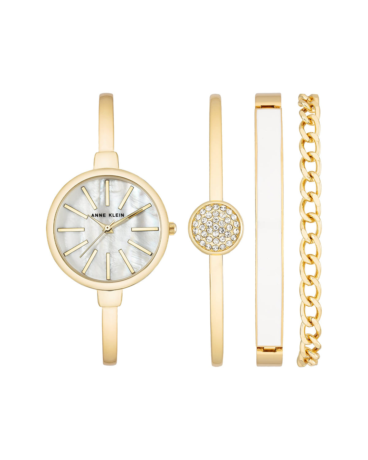 Anne Klein Women'S Gold/White Bangle Watch And Bracelet Set, Ak/1470