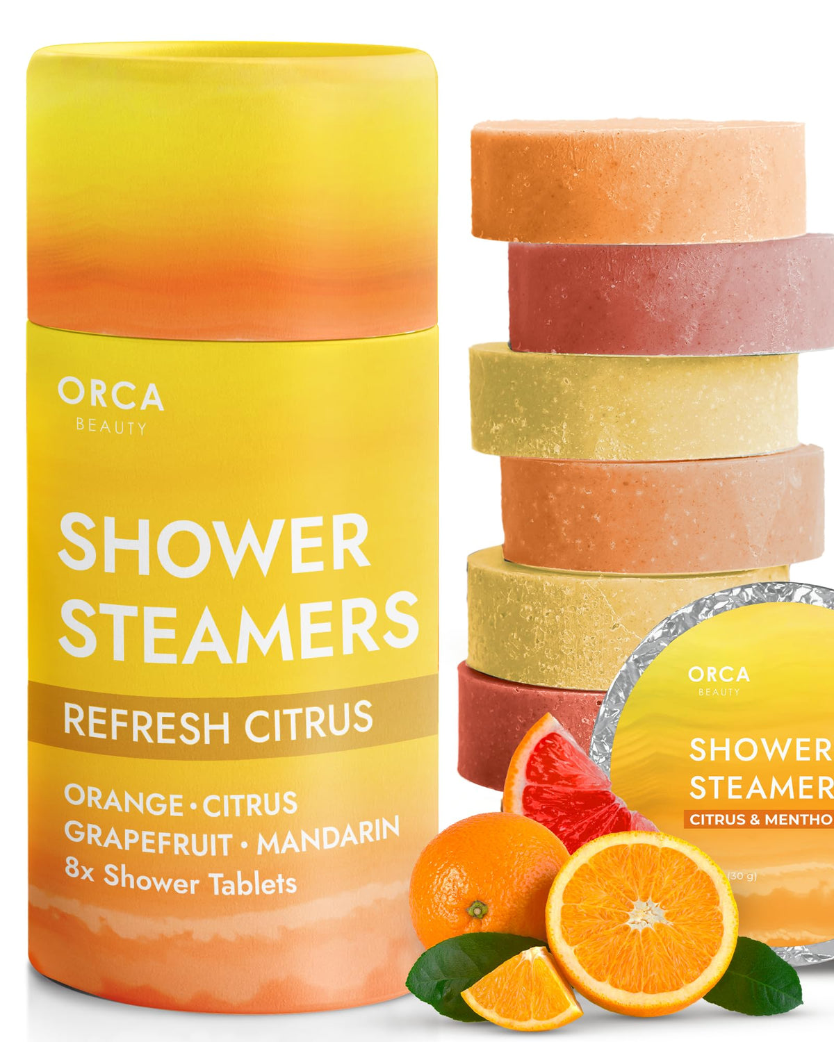 Orca Beauty Shower Steamers - 8 Citrus Scent Aromatherapy Tablets, Relaxation Gifts For All