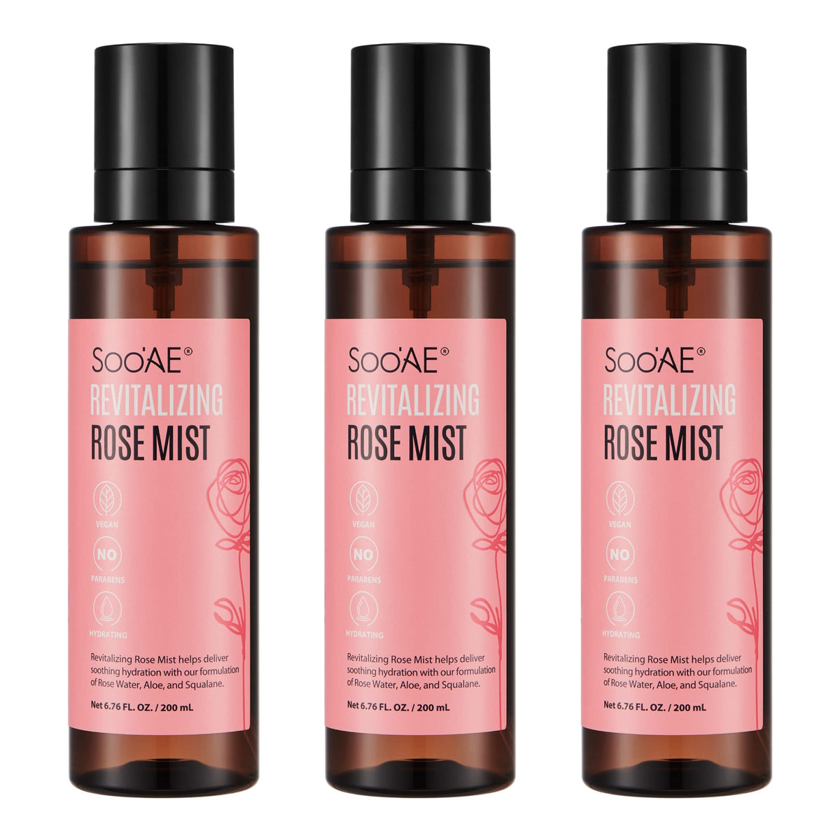 Sooae Revitalizing Rose Mist - Hydrating Facial Spray, 3 Pack, Refreshing Skincare