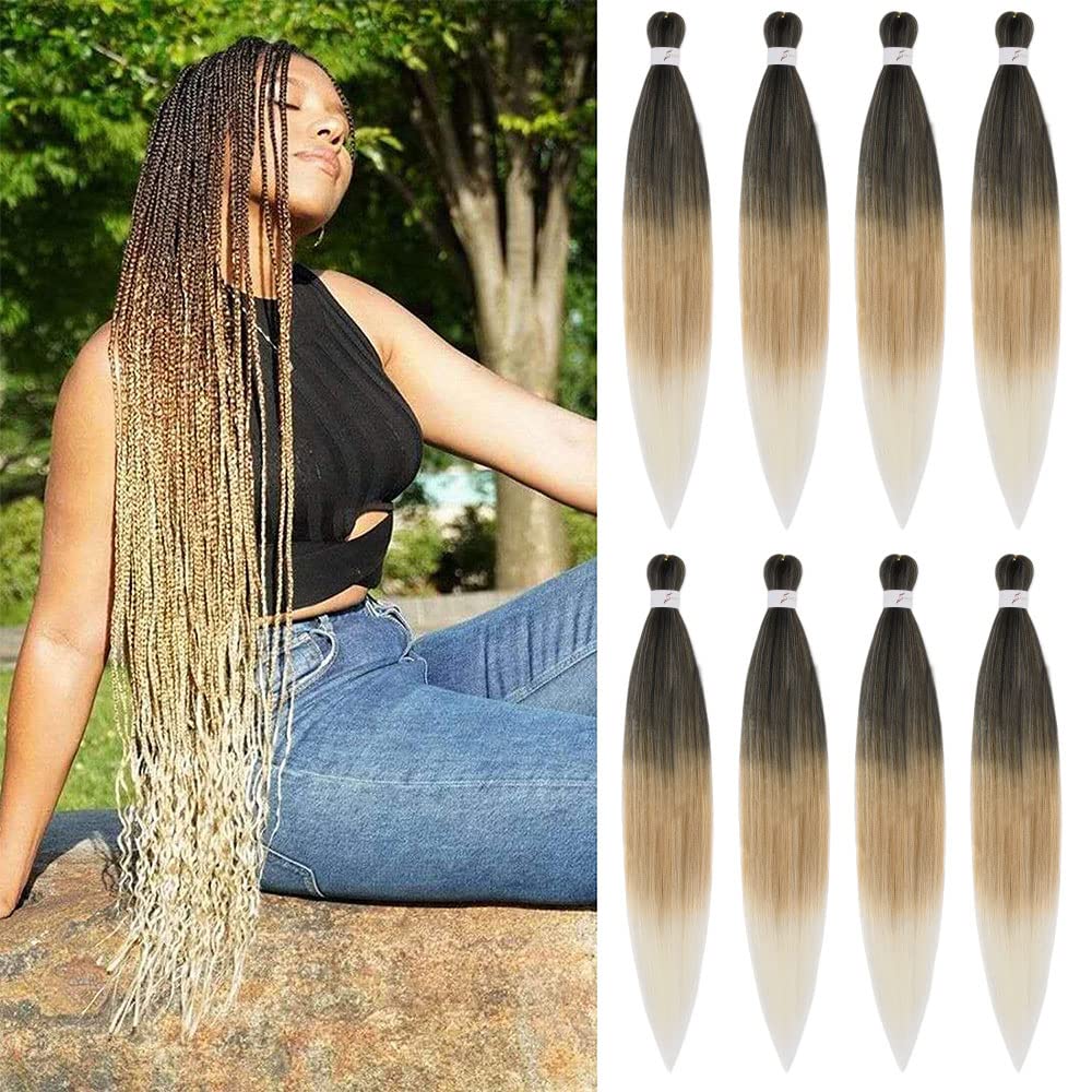 Meiersi 36&quot; Ombre Pre-Stretched Braiding Hair, 8 Packs, Brown Blonde, Synthetic Extensions