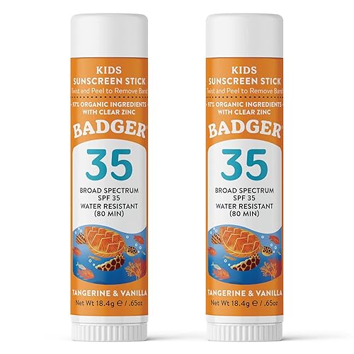 Badger Kids Sunscreen Stick Spf 35, 97% Organic, Reef Friendly, Water Resistant, 2 Pack