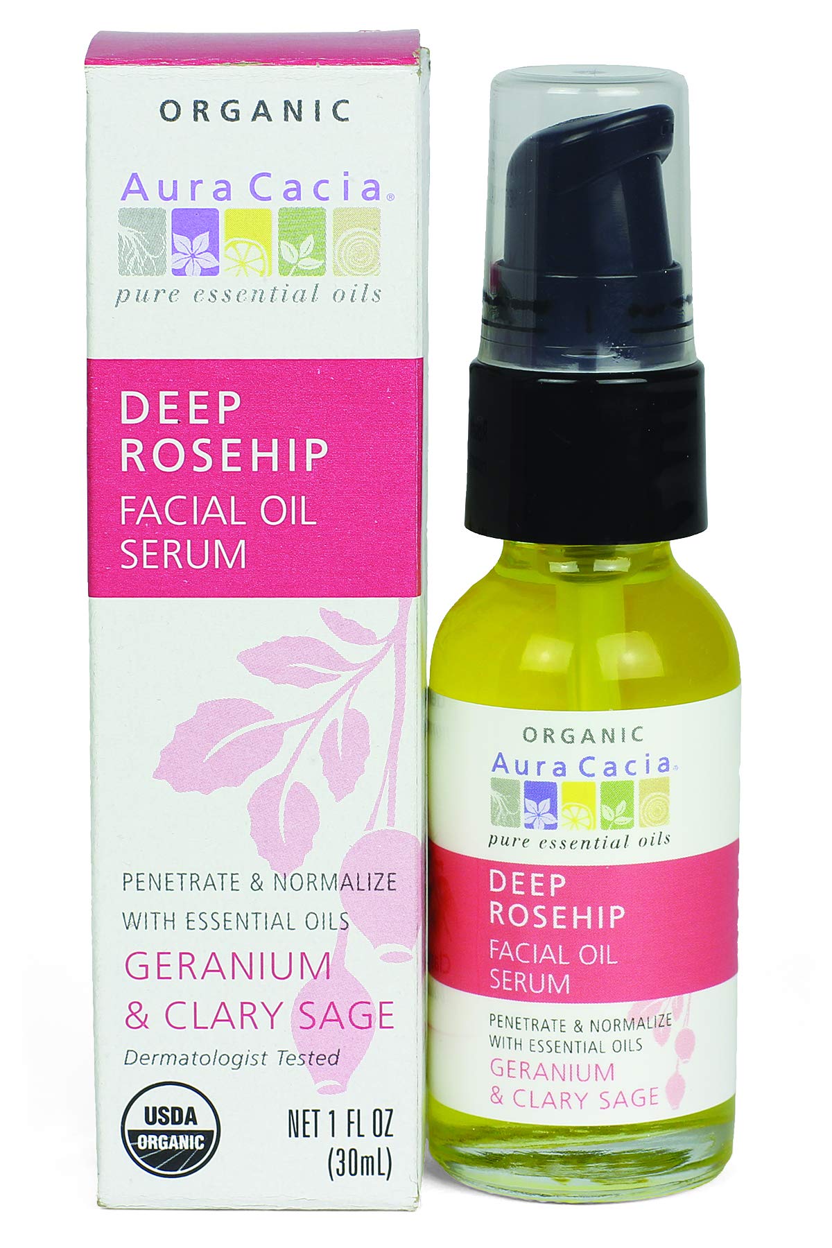 Aura Cacia Organic Deep Rosehip Facial Serum, 1 Oz - Soothing Moisture-Preserving Oil