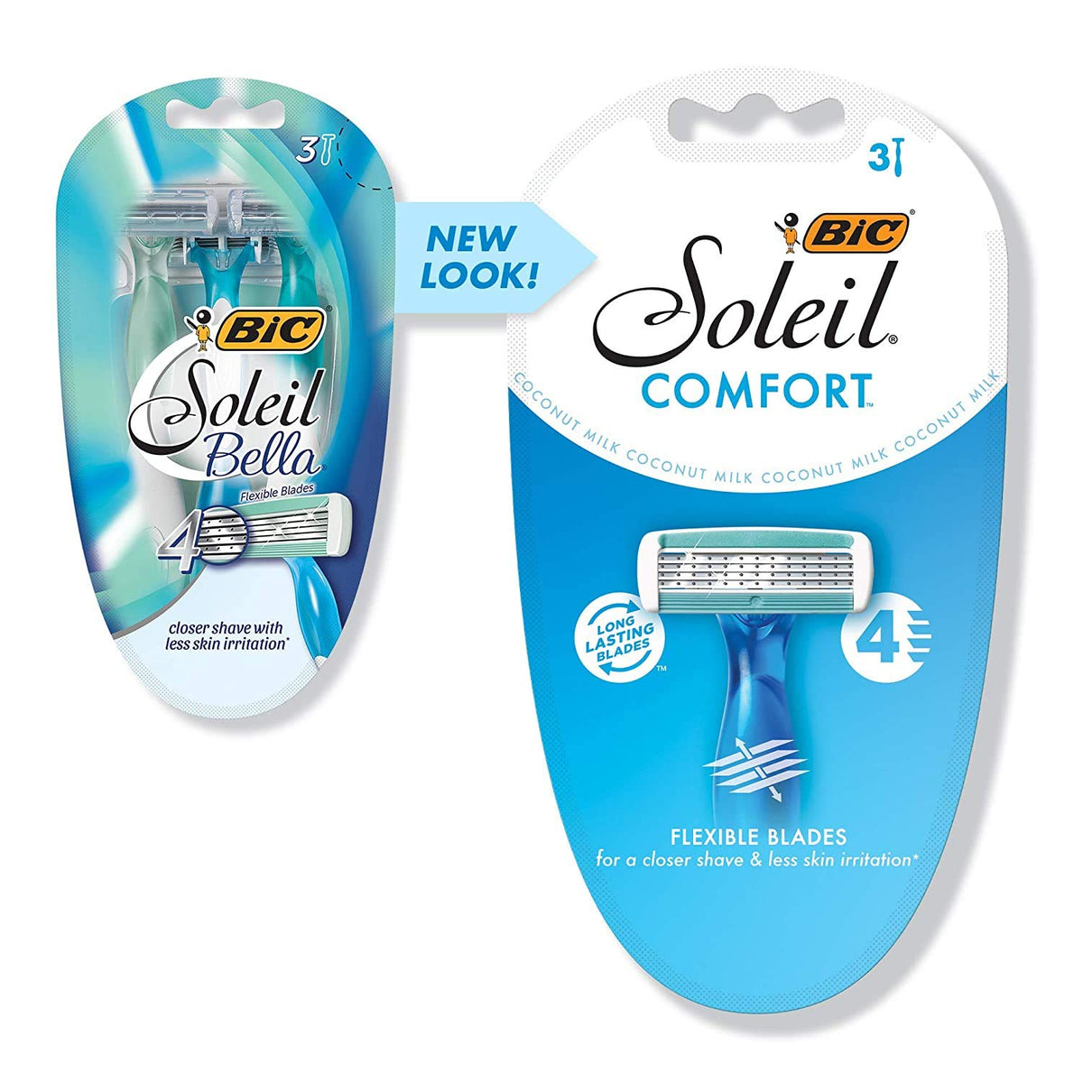 Bic Soleil Bella Shavers E-Z Rinse, 3 Ct - Pack Of 5, Rubber Handle For Smooth Shaving