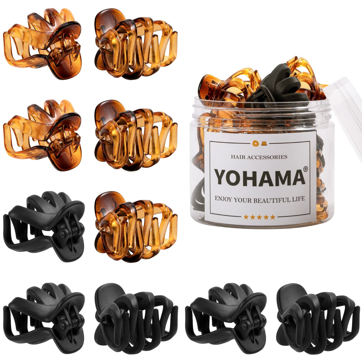 Yohama 10 Pcs Small Octopus Claw Hair Clips - Durable Mini Jaw Clips For Thick Hair, A-Black+Brown