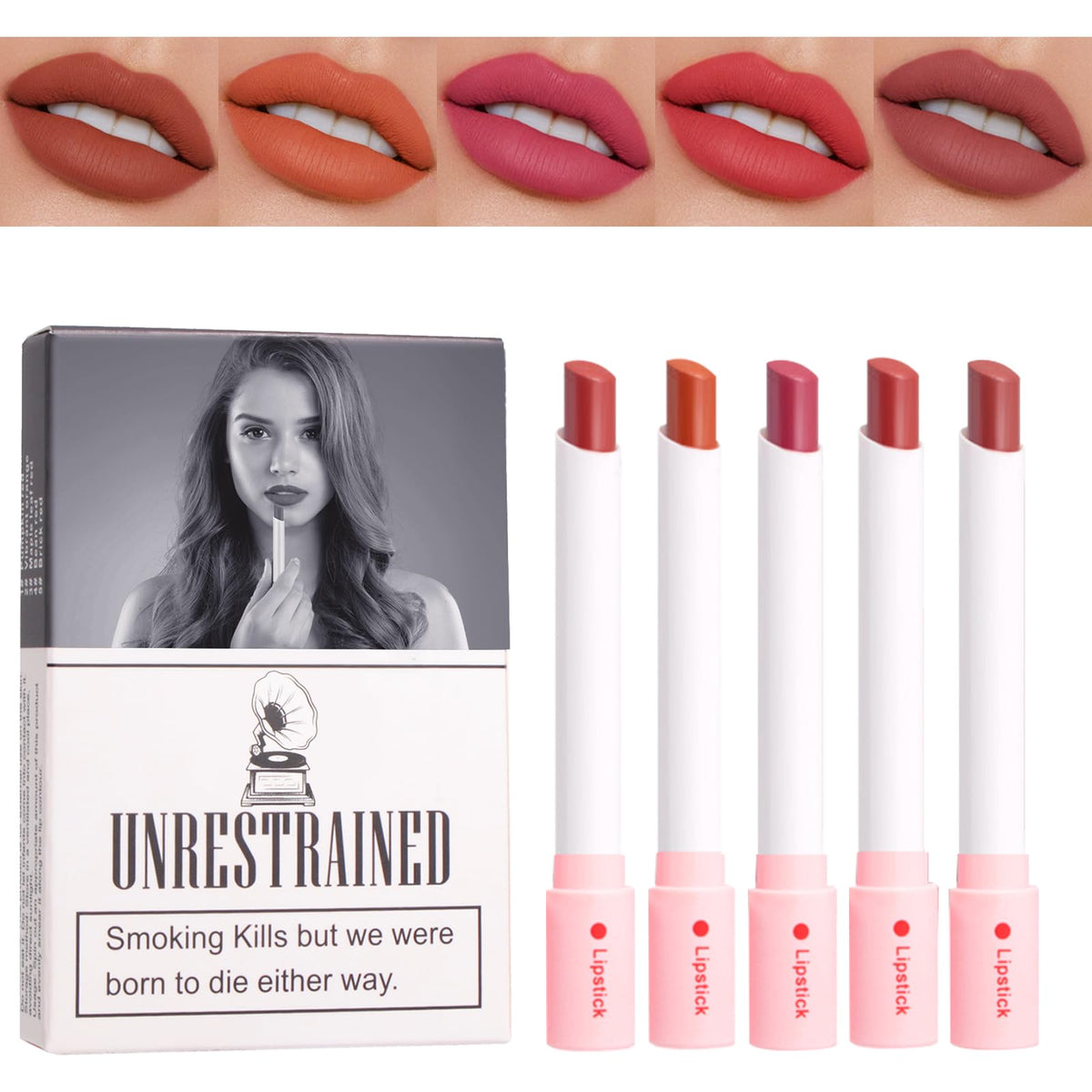 Ladyfox 5 Colors Matte Lipstick Set - Long Lasting, Waterproof Velvet Lipstick For Women