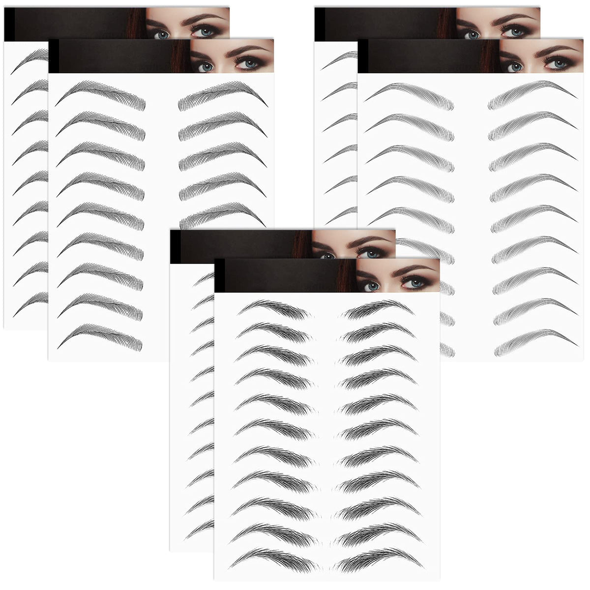 Blulu 6 Sheets 4D Waterproof Eyebrow Stickers, 66 Pairs Black Thick Arch for Women & Girls