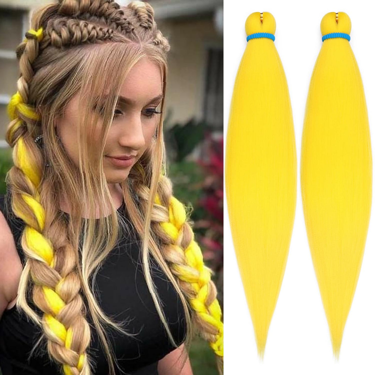 Leeven 30 Inch Yellow Braiding Hair Extensions - Pre-Stretched Synthetic Fiber, 2 Pack