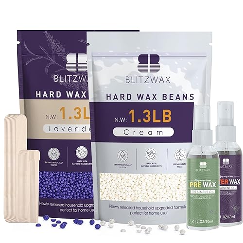 BLITZWAX Hard Wax Beads 2.6lbs for Hair Removal, Lavender Hot Wax with 30 Sticks & 2