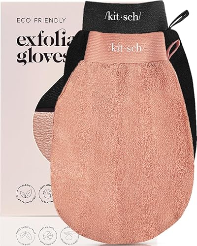 Kitsch Deep Exfoliating Glove - Eco-Friendly Body Scrubber, Dead Skin Remover, 2Pcs, Black & Terracotta