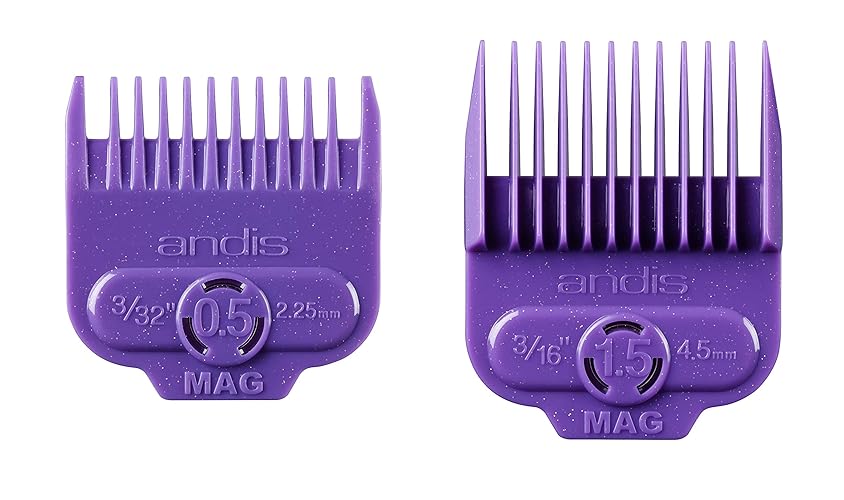 Andis Magnetic Comb Set - Dual Pack 0.5 & 1.5 - Long-Lasting Clipper Cutting - Violet