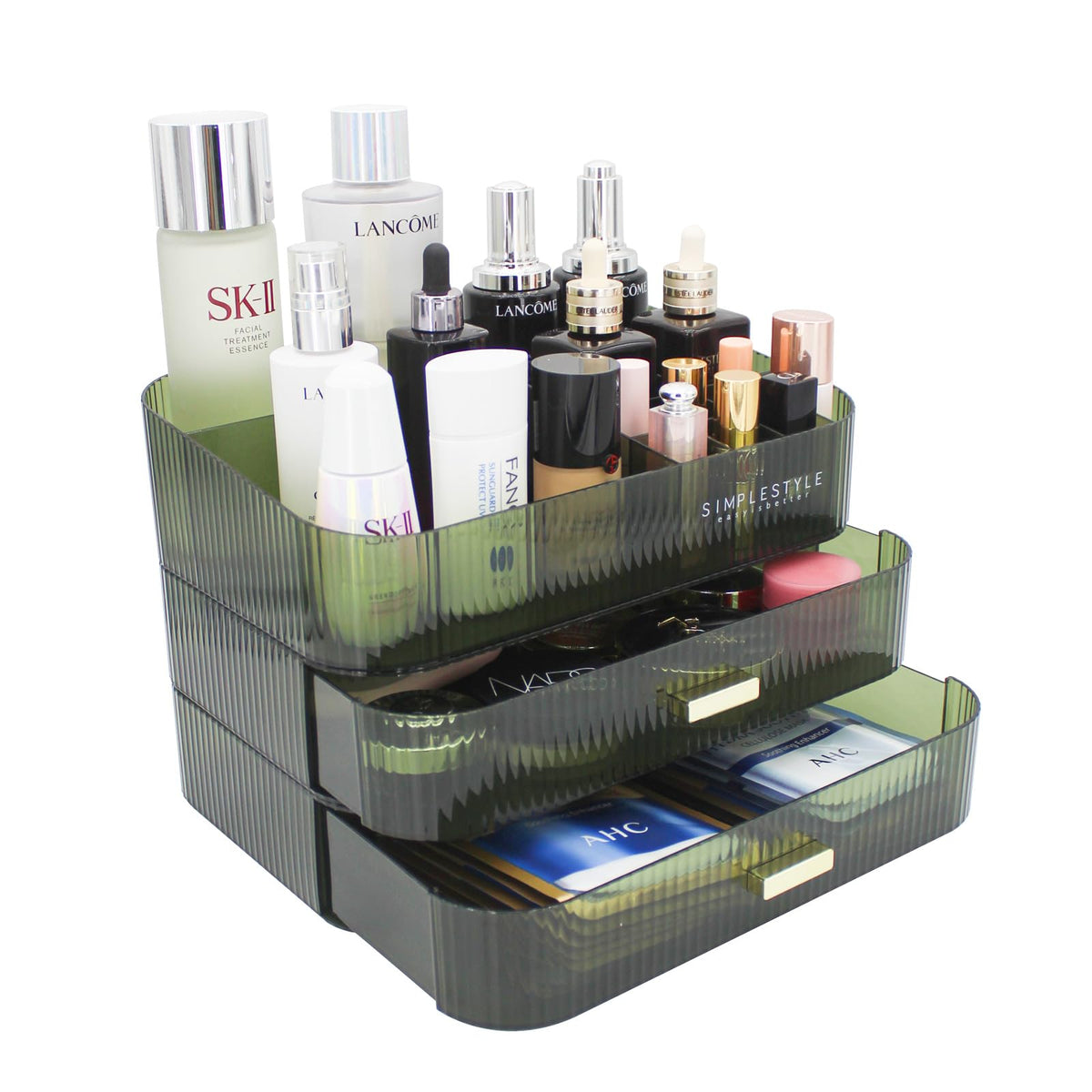 Jonkasipa Green Makeup Organizer With 2 Drawers, Large Capacity Cosmetic Storage For Vanity