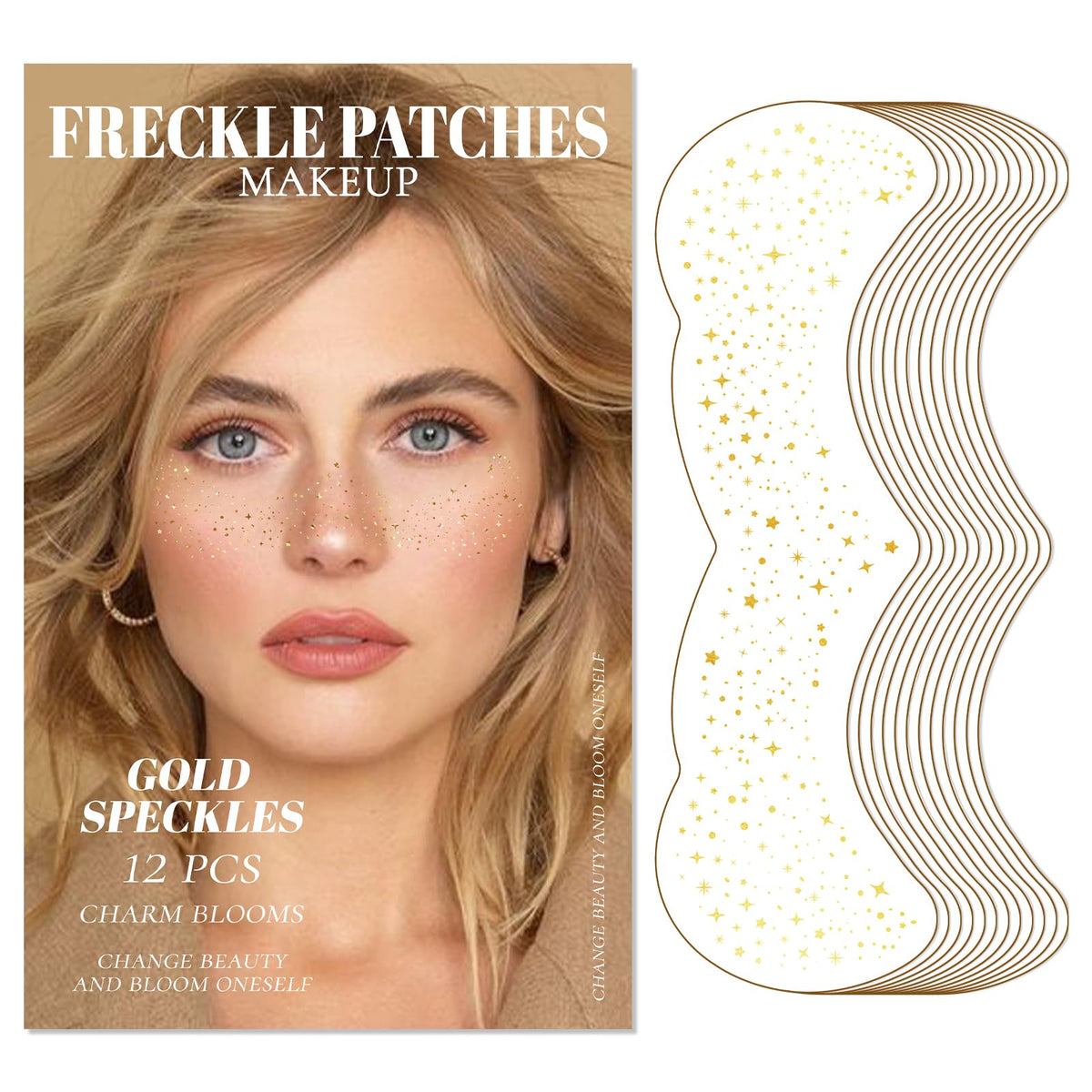 Lezero Gold Glitter Freckles Makeup Patches - 12Pcs Waterproof Face Tattoos For Women And Girls