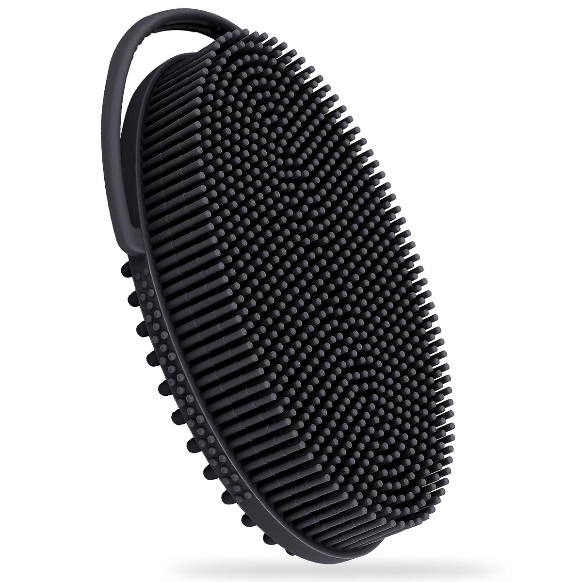 Freatech Silicone Body Scrubber With Loop Handle - Gentle Exfoliating Bath Brush, Black