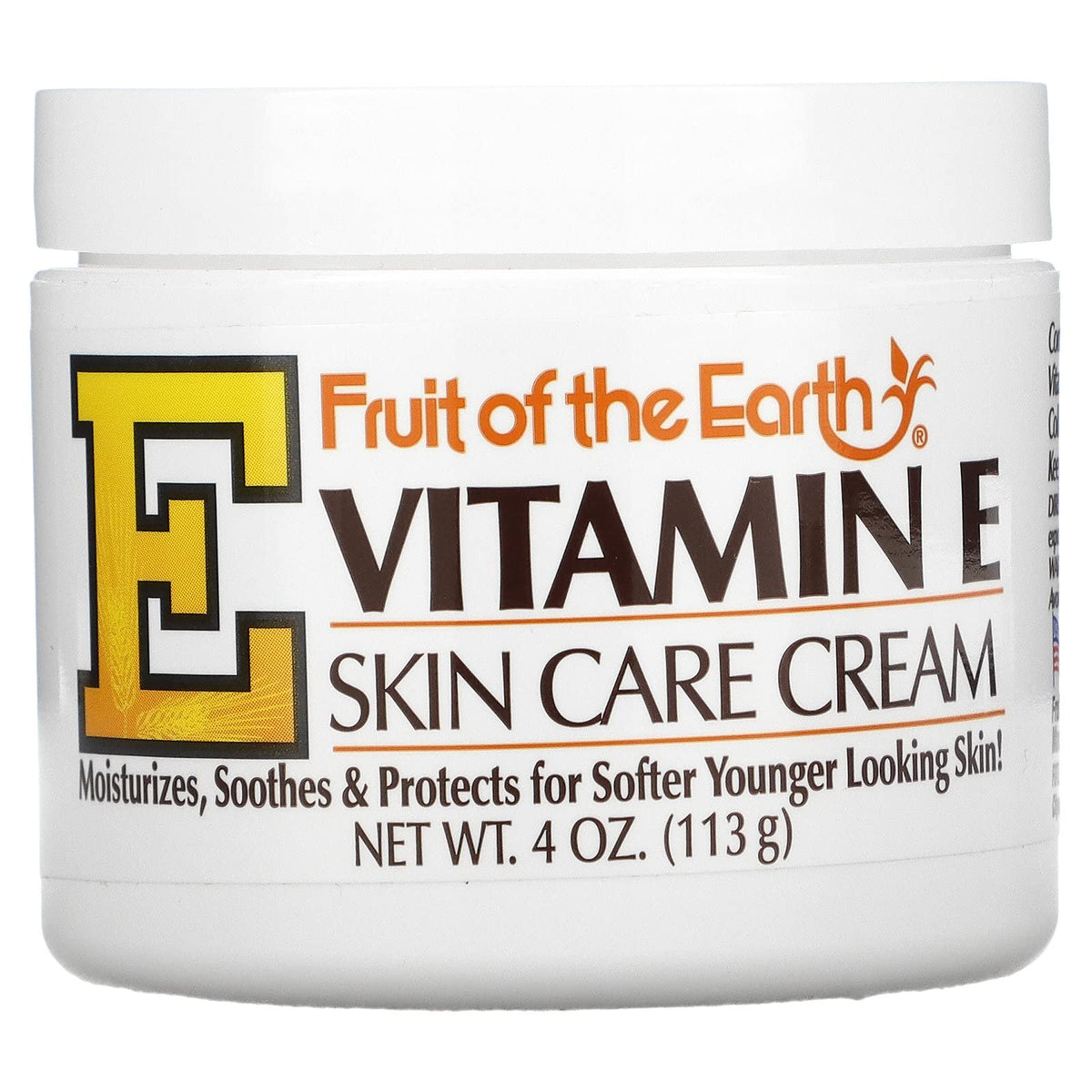 Fruit Of The Earth Vitamin E Cream - 4 Ounce Jar, Moisturizing Skincare For Healthy Skin