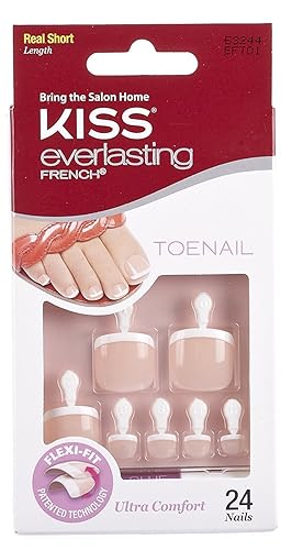 Kiss Everlasting French Pedicure Kit - Chip-Free Fake Toenails, Flexi-Fit, 24 Pack, Limitless Style