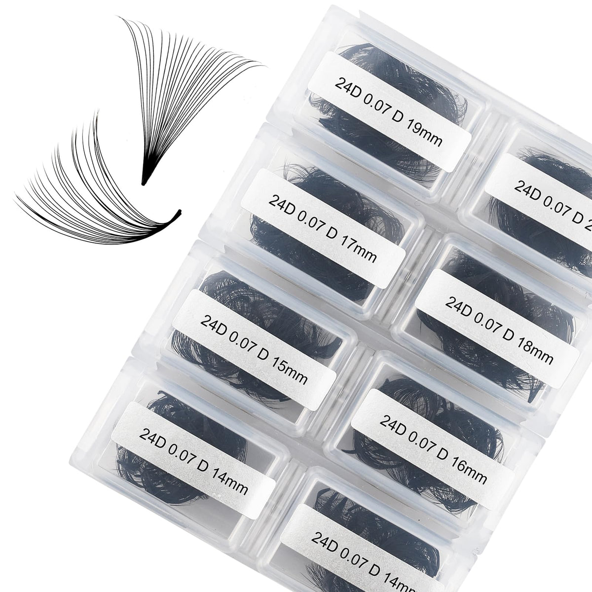 FADLASH 600pcs Volume Lash Extensions 24D Premade Fans D Curl Mixed Tray 14-20mm Black