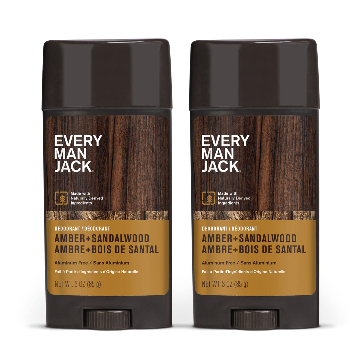 Every Man Jack Amber Sandalwood Deodorant - Aluminum Free, Long Lasting, 3Oz (2 Pack)